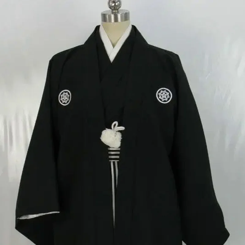 Summer Black Japanese Traditional Samurai Kimono For Men Yukata Bathing Robe Hekoobi Loose Style Sauna Homewear Belt Long Gown