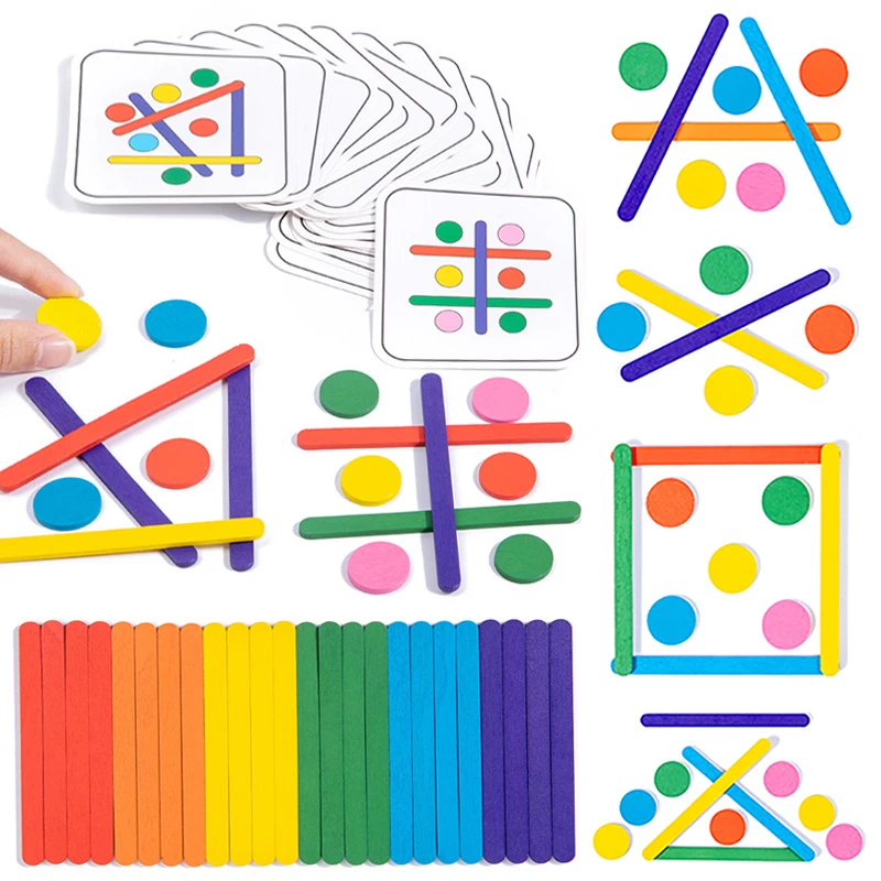 Kids Rainbow Stick Puzzle Montessori Toys Color Sensory Logical Thinking Matching Games Children Early Educational Wooden Toys