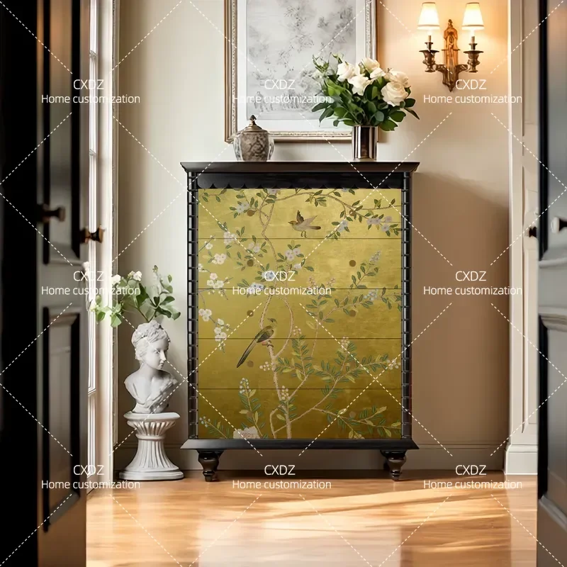 Solid Wood Chest of Drawers Side Cabinet Customizable Storage Unit Against Wall for Living Room Sofa Area