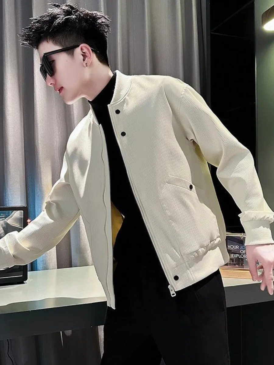 

Trendy Men's Jacket Coat Handsome Ball Game Style Spring Autumn Fashionable Men's Top Breathable Short Sleeve V-Neck Business...