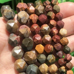 Natural Faceted Picasso Jaspers Stone Beads Round Loose Spacer Beads Diy Handmade Bracelet for Jewelry Making Accessories 15''