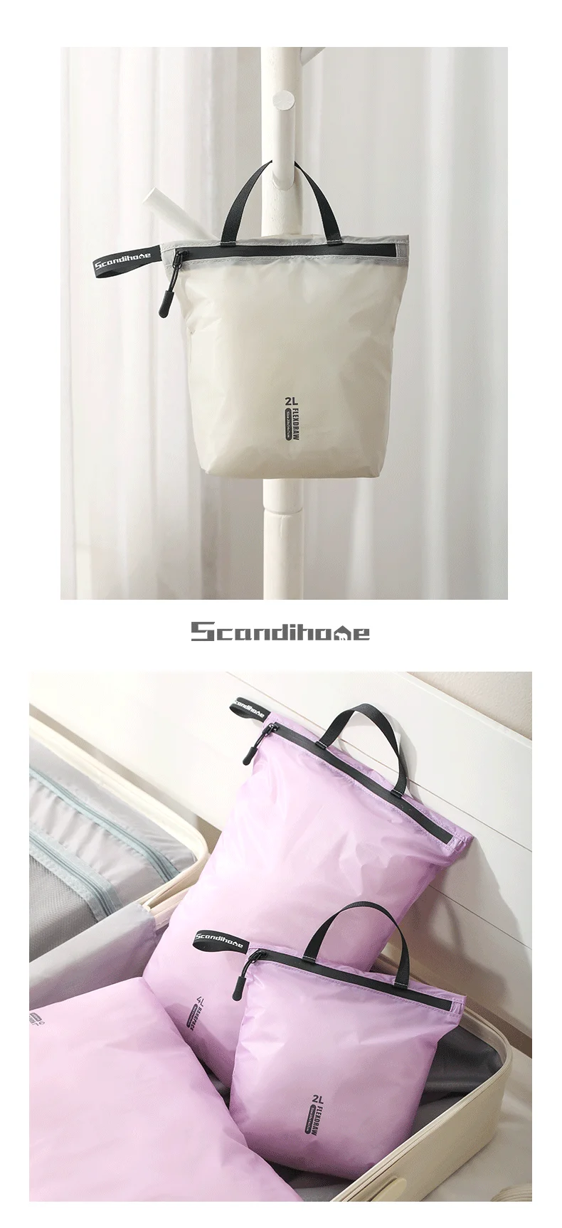 Wasserdichte Reisehandtasche, Aufbewahrungstasche, leichter Kleidungs-Organizer, Reißverschlusstasche für Toilettenartikel, Socken, Unterwäsche, Gepäck – Detail 19
