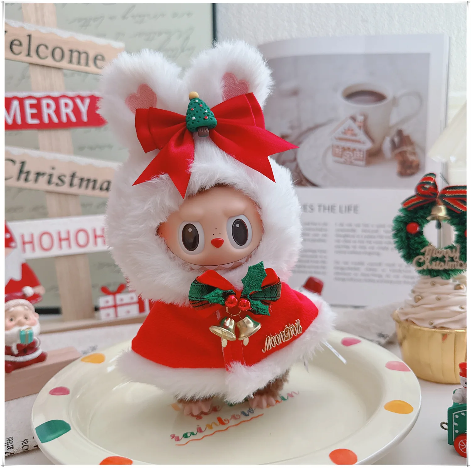 

1 Set 17cm for Labubu Christmas Baby Clothes Snowman Elk Santa Claus Outfit For 1st 2nd 3rd Gen Doll Xmas Holiday Gift