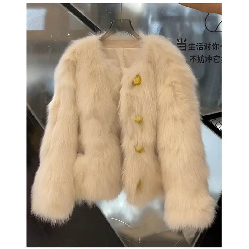 

Fur Coat Women's Short Autumn And Winter New Mao Mao Coat Fashion Temperament Coat Slim Joker Loose Warm Button Round Neck Coat