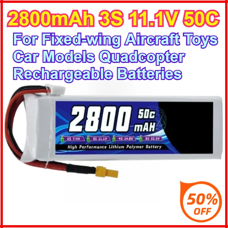 

2800mAh 3S 11.1V 50C For Fixed-wing Aircraft Toys Car Models Quadcopter Rechargeable Batteries FPV Drone Lipo Battery
