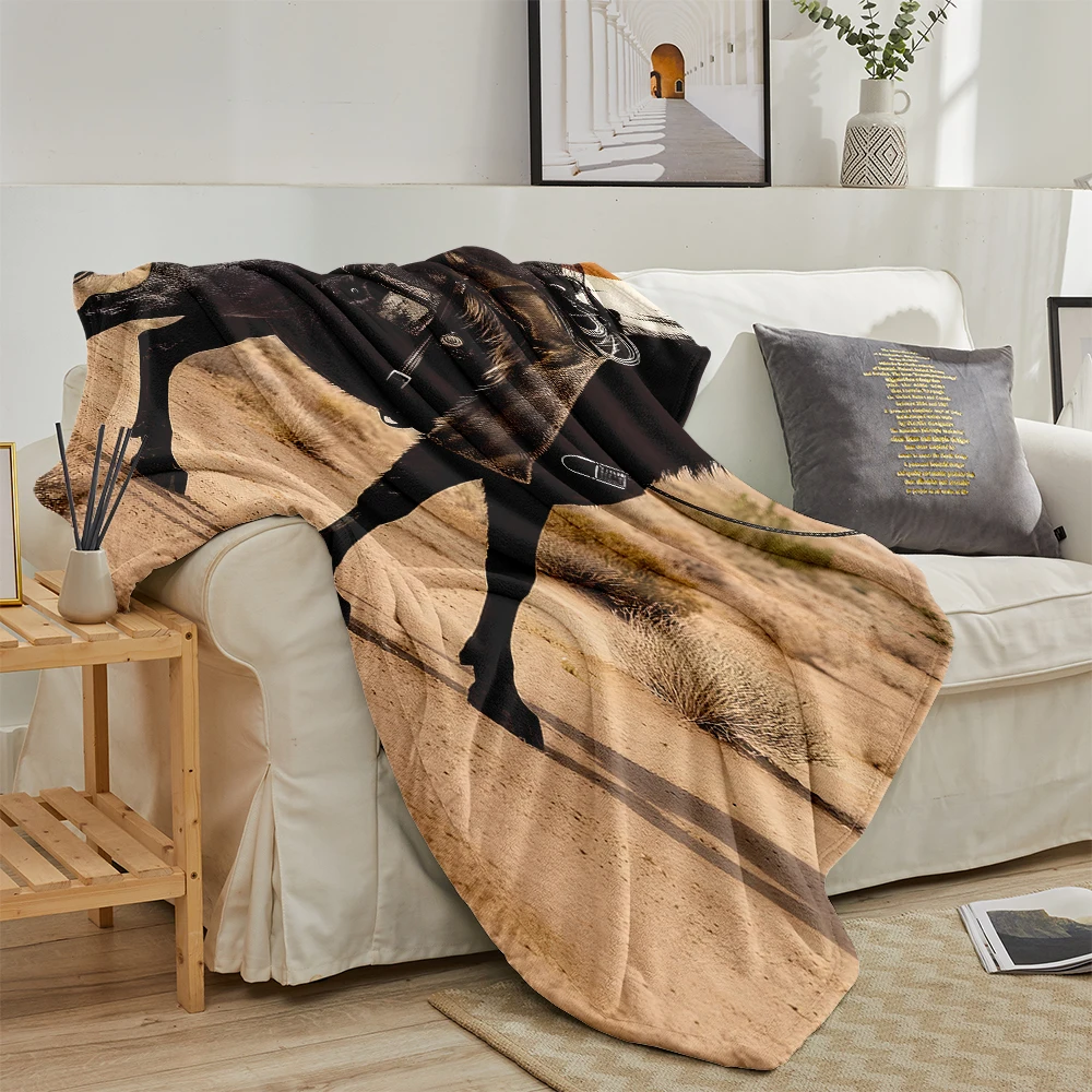 Cowboy Desert Horse Sun Flannel Fleece Throw Blanket for Couch Sofa Lightweight Cozy Plush Blanket for Travel Office Nap