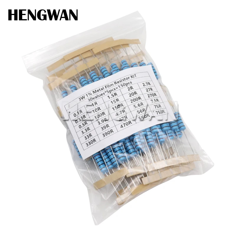 150PCS 300PCS 1/2W 1W 2W 3W Resistance 1% Metal Film Resistor Assortment Kit Set 30Kinds Each 5/10PCS 1R~750R 1K~820K Ohm