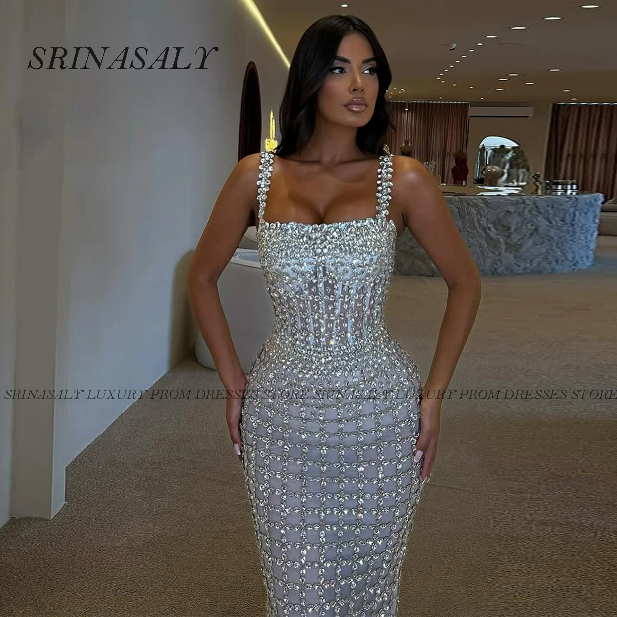 Angepasst Sparkly Diamanten Lange Meerjungfrau Prom Kleider Für Mädchen Party Robe Kristall Perlen Abendkleid vestidos de gala