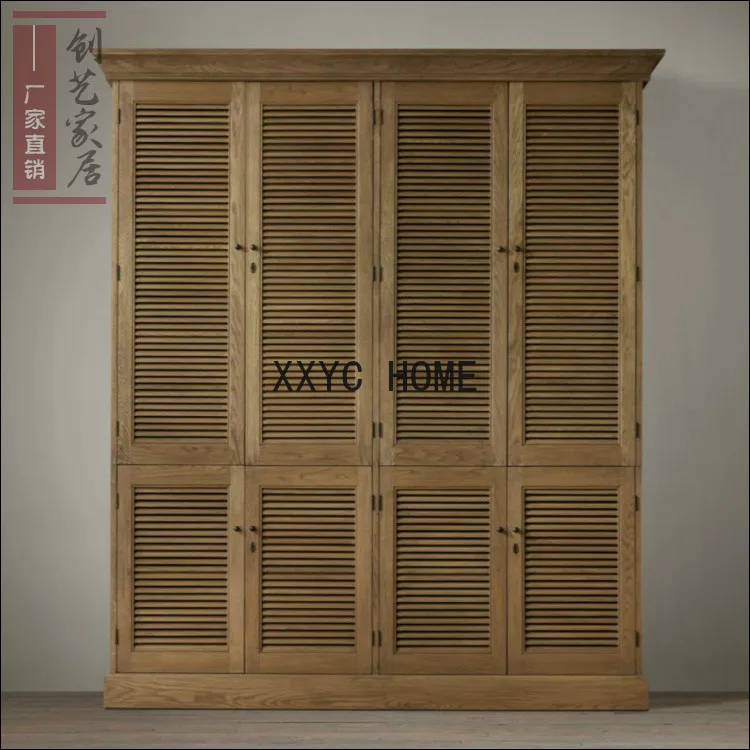 

Solid Wood Wardrobe Louver Solid Wood Storage Shutter Door Antique