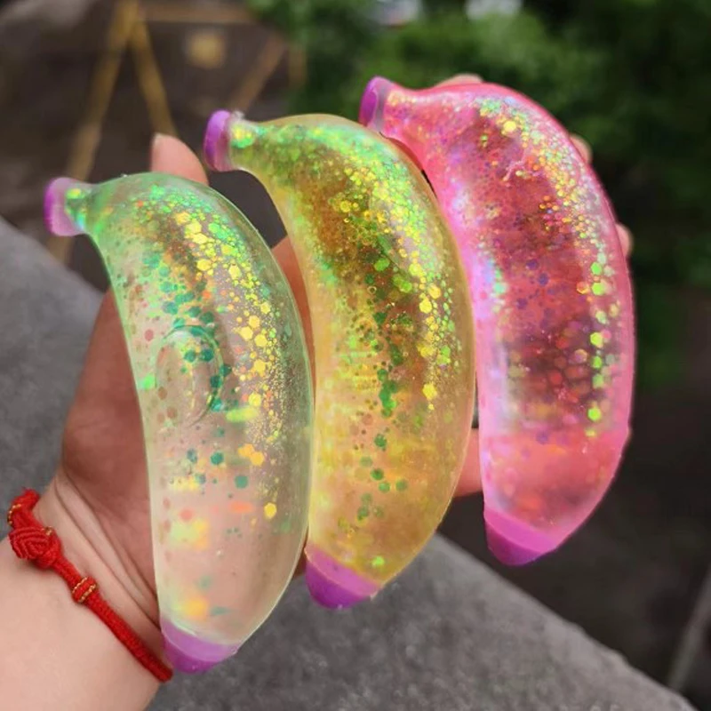 Kids Anti-stress Soft TPR Slow Rebound Sequins Maltose Pinch Toy Stress Relief Elastic Squeezing Colored Banana Decompression