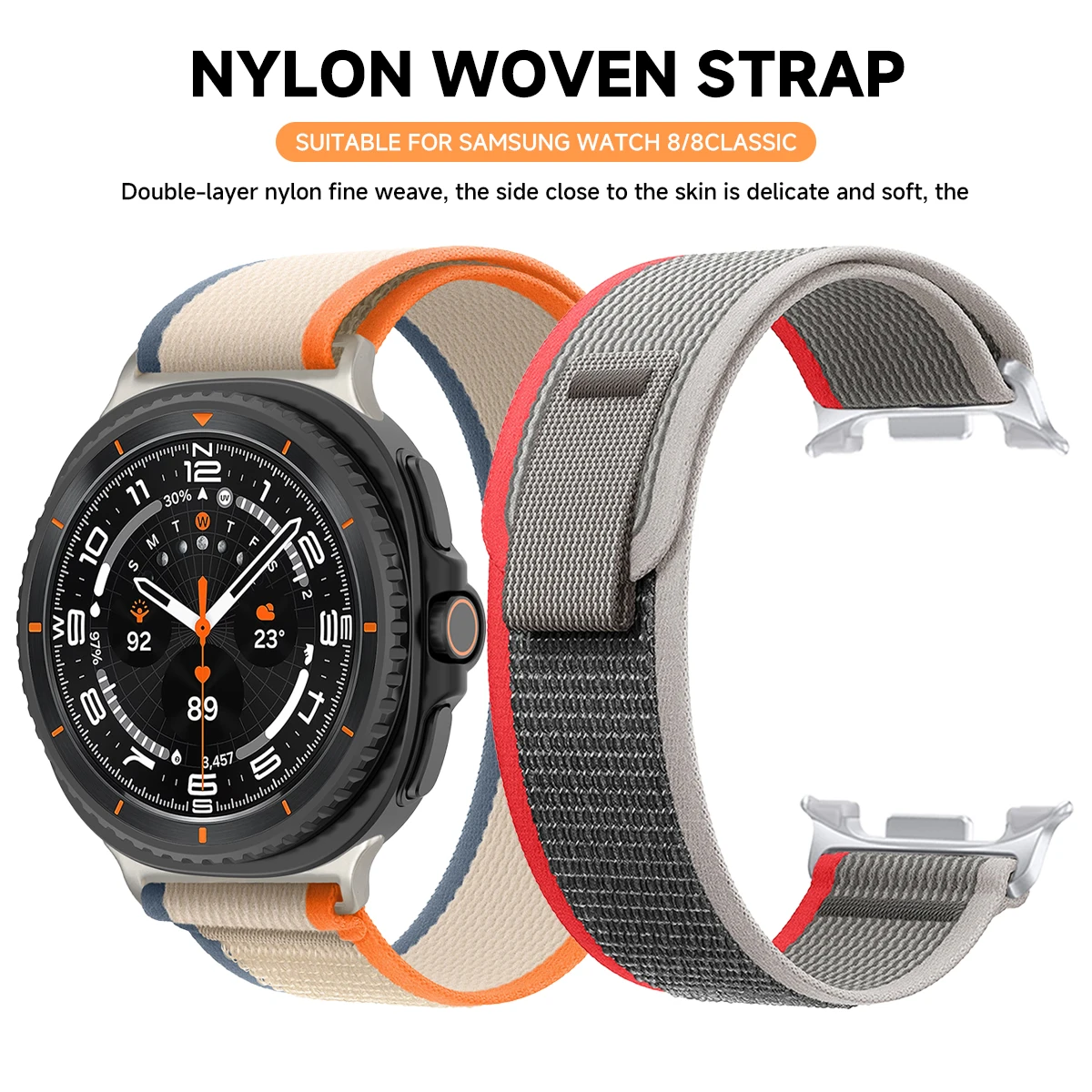 Pulseira de nylon Trail para Samsung Galaxy Watch 9/8 40 44mm, Sport Loop Band para Galaxy 8 Classic 46mm, pulseira para smartwatch.