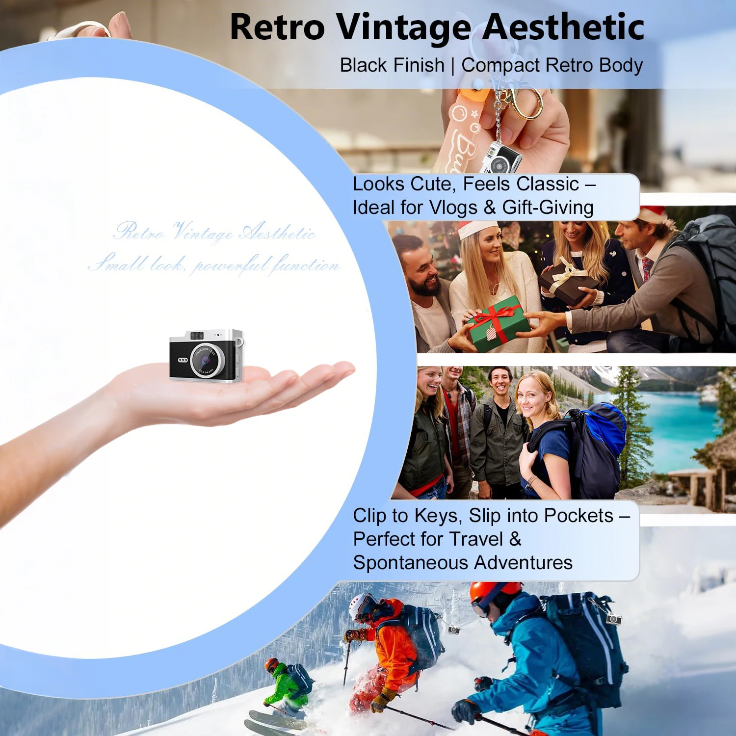 كاميرا للأطفال مع كاميرات أمامية وخلفية مزدوجة بدقة 48 ميجابكسل 1080 بكسل عالية الدقة كاميرات أمامية وخلفية مزدوجة، خمس ألعاب تعليمية لعيد الميلاد، مرحبا