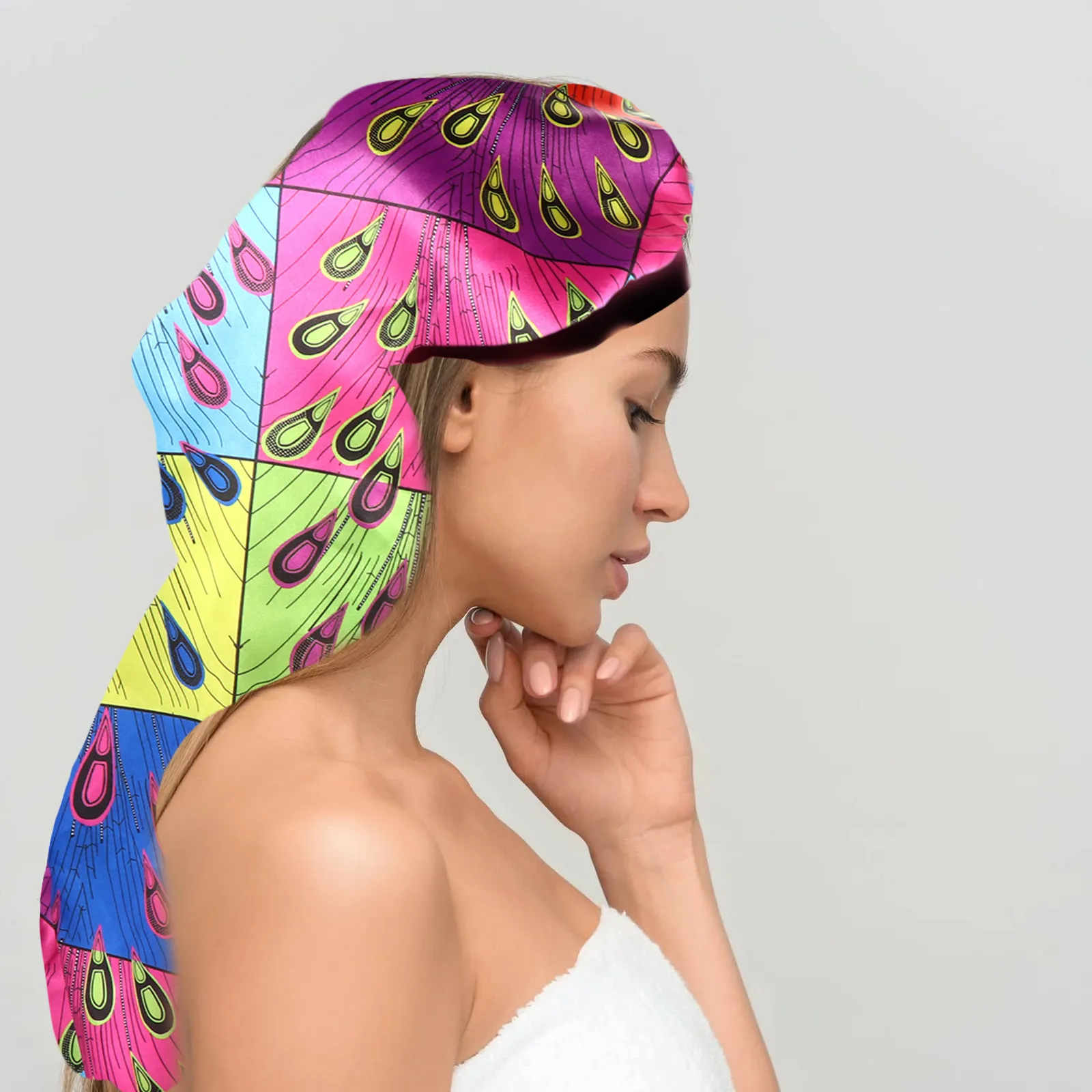 

2Pcs Satin Sleep Cap Set Long Curly Hair Head Cover Night Bonnet Hat Comfortable Breathable Hair Care Home Use