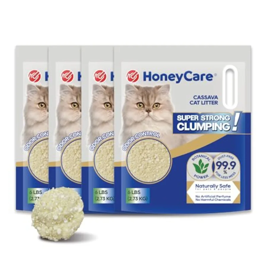 

HoneyCare Cassava Cat Litter Natural Plant-Based Litter Quick Clumping and Low Dust Superior Odor Control - Value Pack x 4