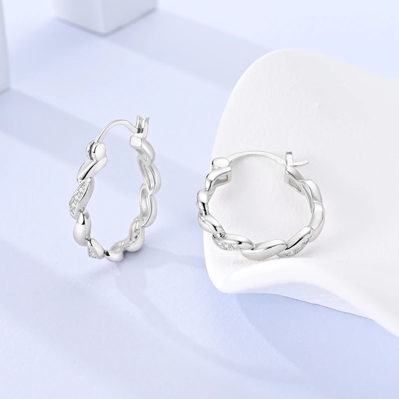 

925 Sterling Silver Earrings Women Sparkling Twist Hoop Earring For Anniversary Wedding Jewelry Gifts