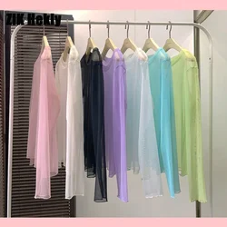 Zik Hekiy Women Long-Sleeved T-Shirt Summer New Sunscreen Clothing Candy-Colored Mesh Bottoming Shirt Thin Layered Inner Top