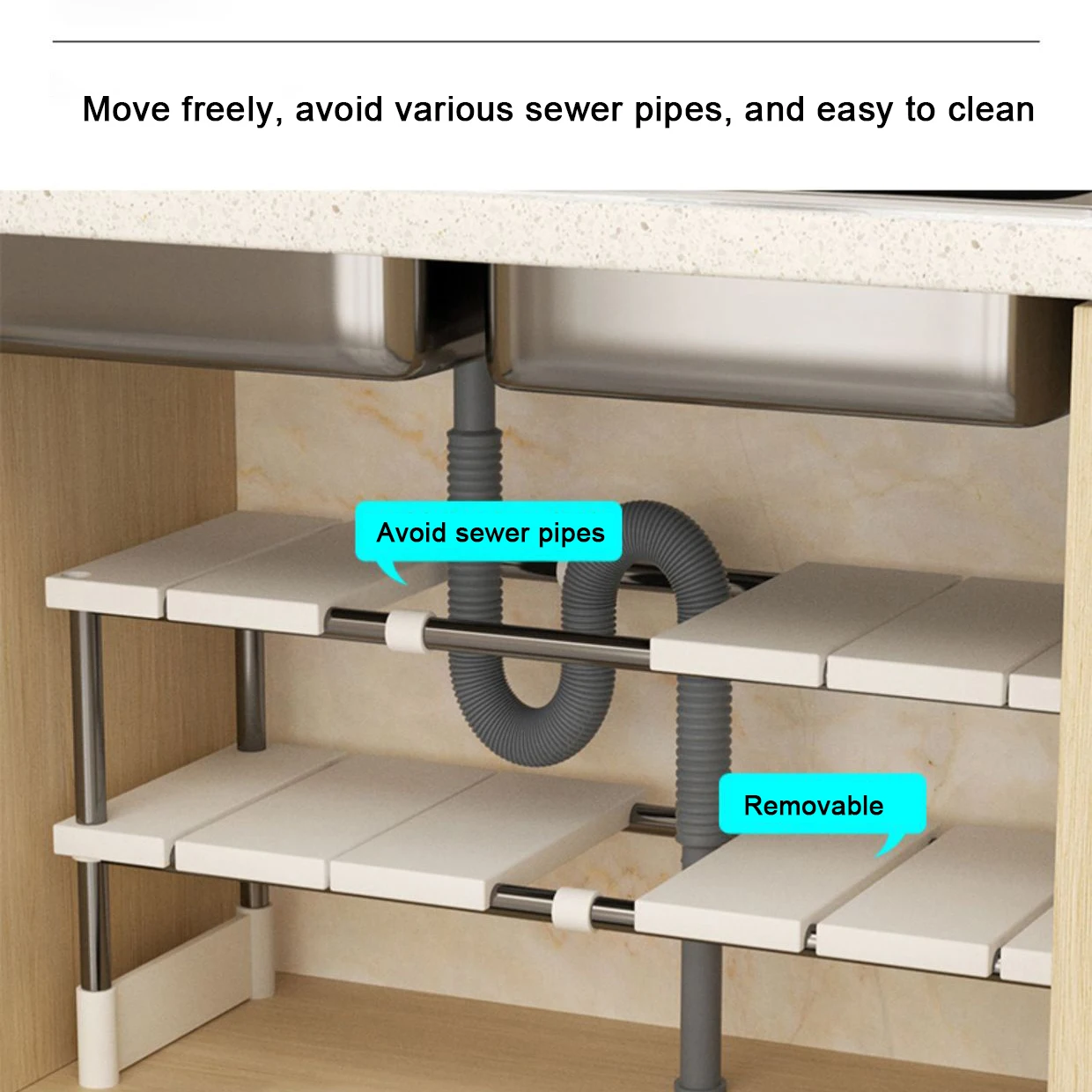 Adjustable Storage Rack Under Sink Organiser for Dishes Pot Plate Extendable Cabinet Under Sink Storage Shelve Kitchen Bathroom