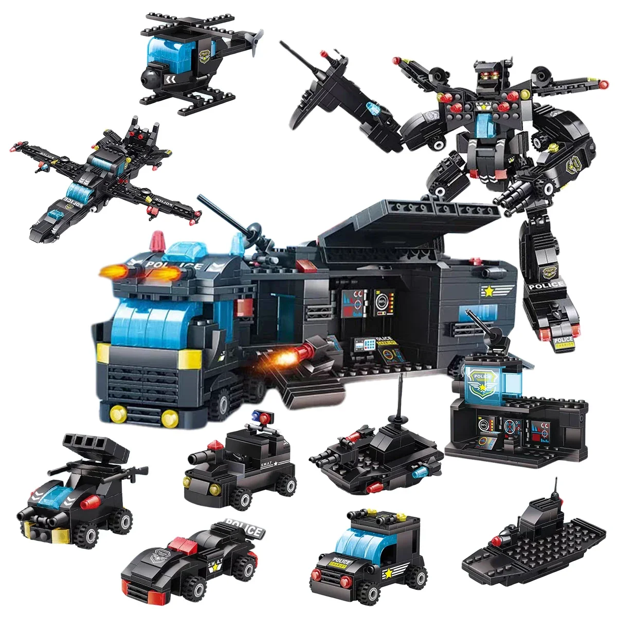 

TOYLINX 596PCS Transformation Toys DIY Robot Car Bricks Alloy Plastic City Police Station Building Blocks Children Birthday Gift