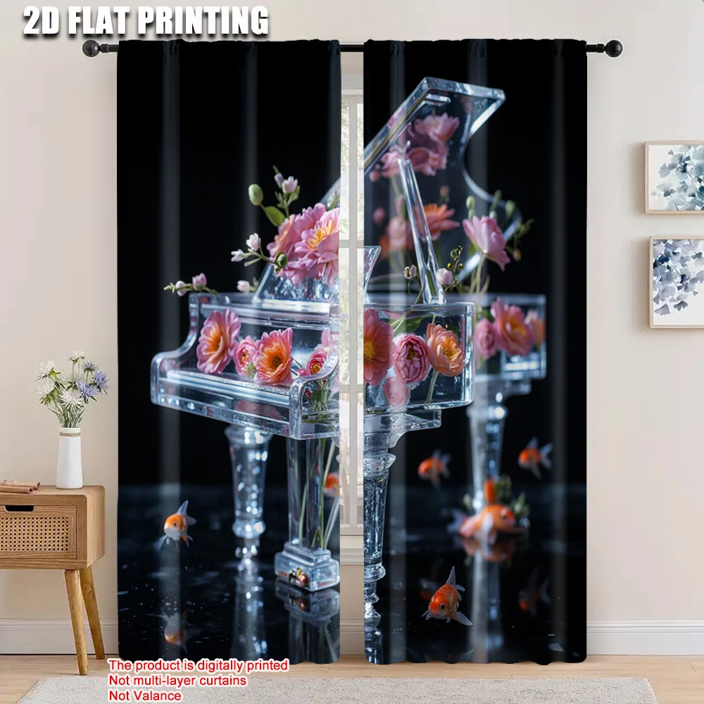 

2pcs, 2D flat printing Scene Curtain Flowers and Water Versatile Polyester Fabric,Without Electricity Wall Decor for Holiday