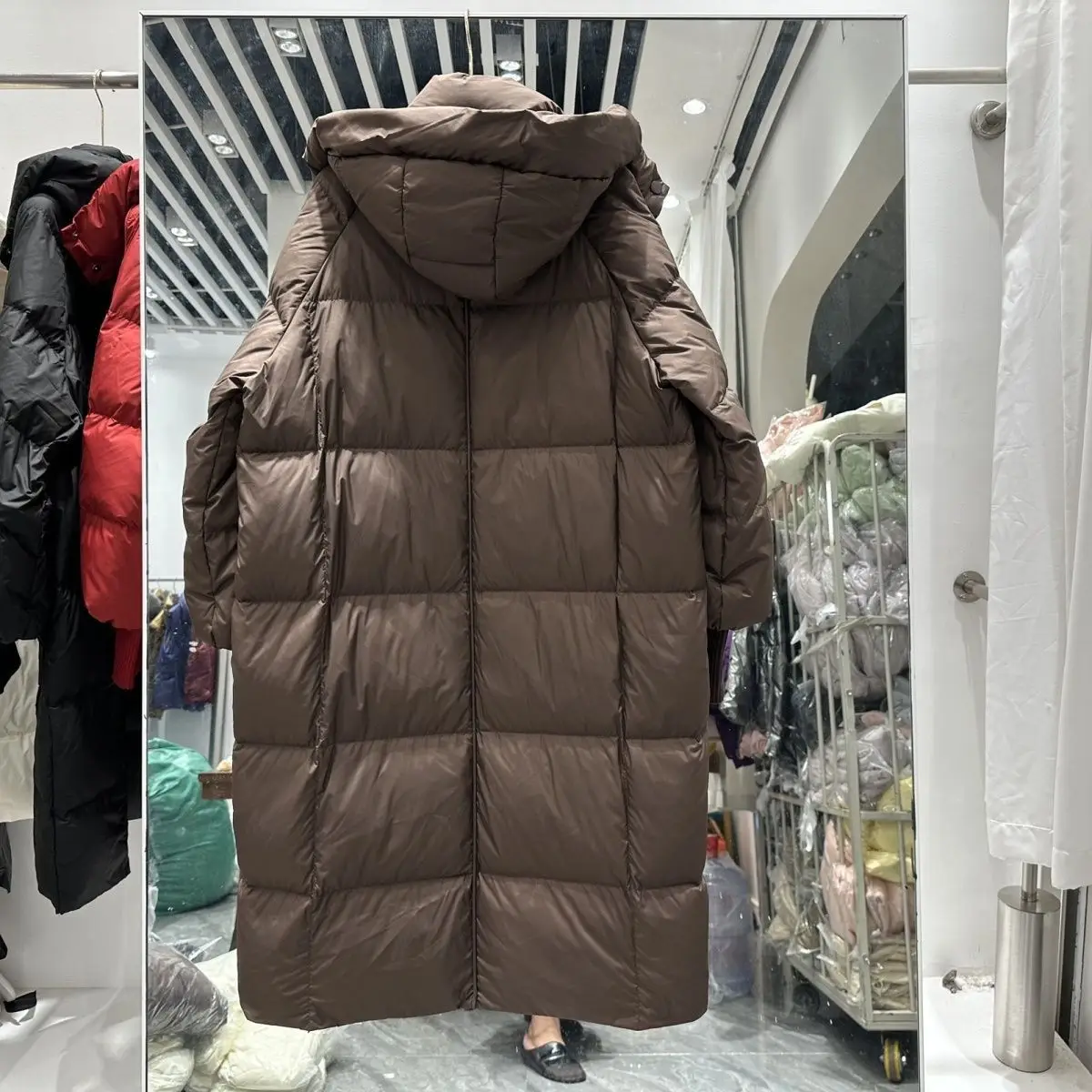 2025 inverno feminino jaqueta solta commuter manga de malha à prova de vento com capuz jaqueta