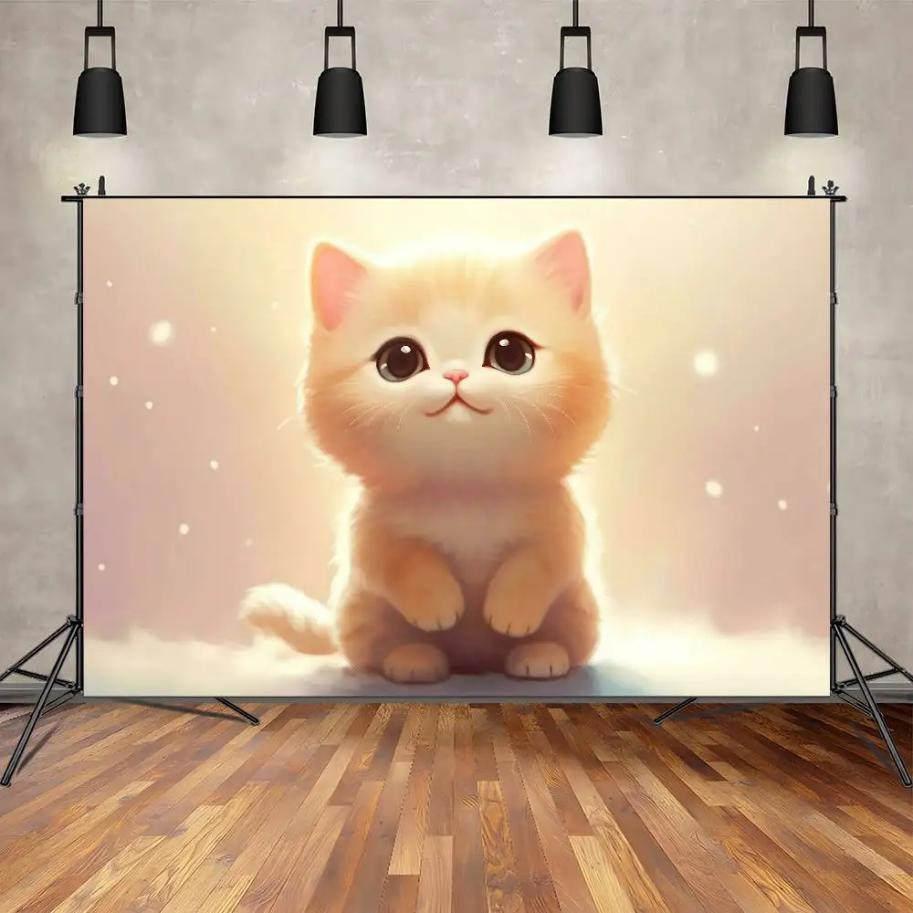 لطيف القط الكرتون الرسوم المتحركة عيد ميلاد سعيد حزب خلفية الديكور الاطفال صبي استحمام الطفل أنيمي التصوير خلفية البوليستر