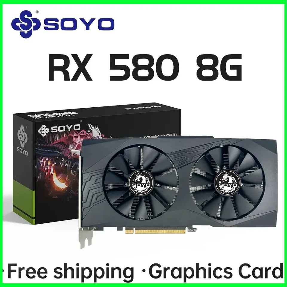 SOYO Graphics Cards AMD Radeon RX580 8G GDDR5 256bit DP*1 DVI*1