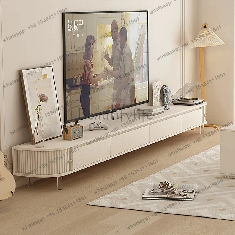 arc edge TV cabinet suspended wall hanging modern simple cream style on the wall extremely narrow