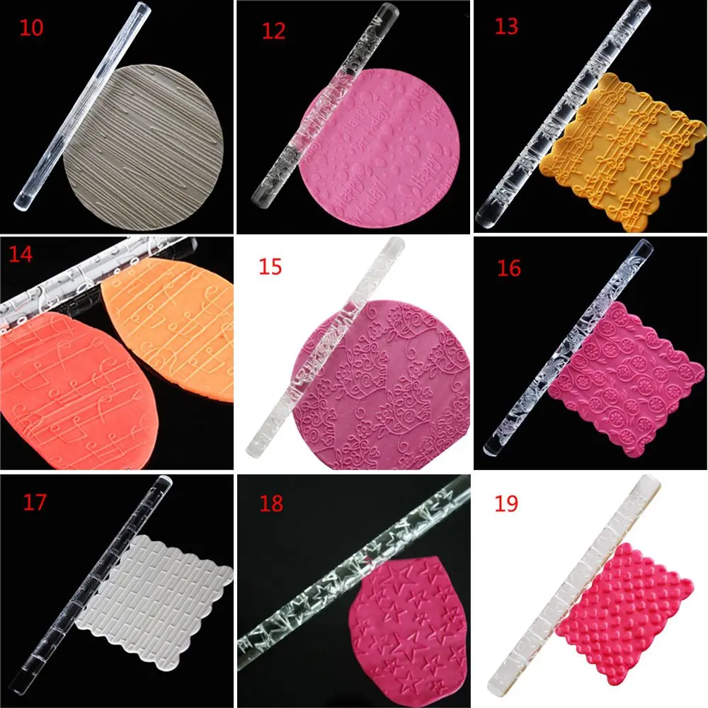 21 Styles Hot Sell Decoration Acrylic Baking Tools Embossing Rolling Pin Pastry Roller