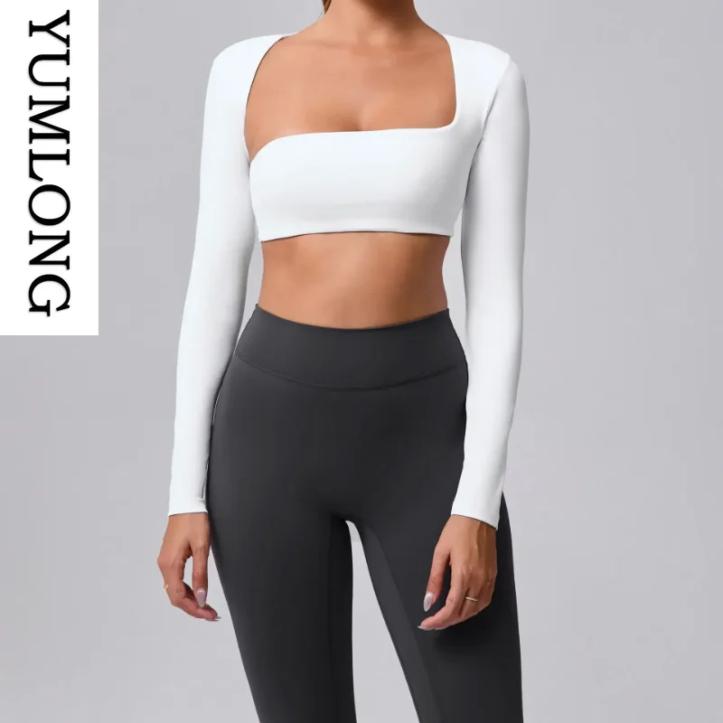 Women Seamless Yoga Top Long Sleeve Workout Shirts Tummy Control Nude Fitness Gym Clothing Outdoor Sports Athletic Apparel