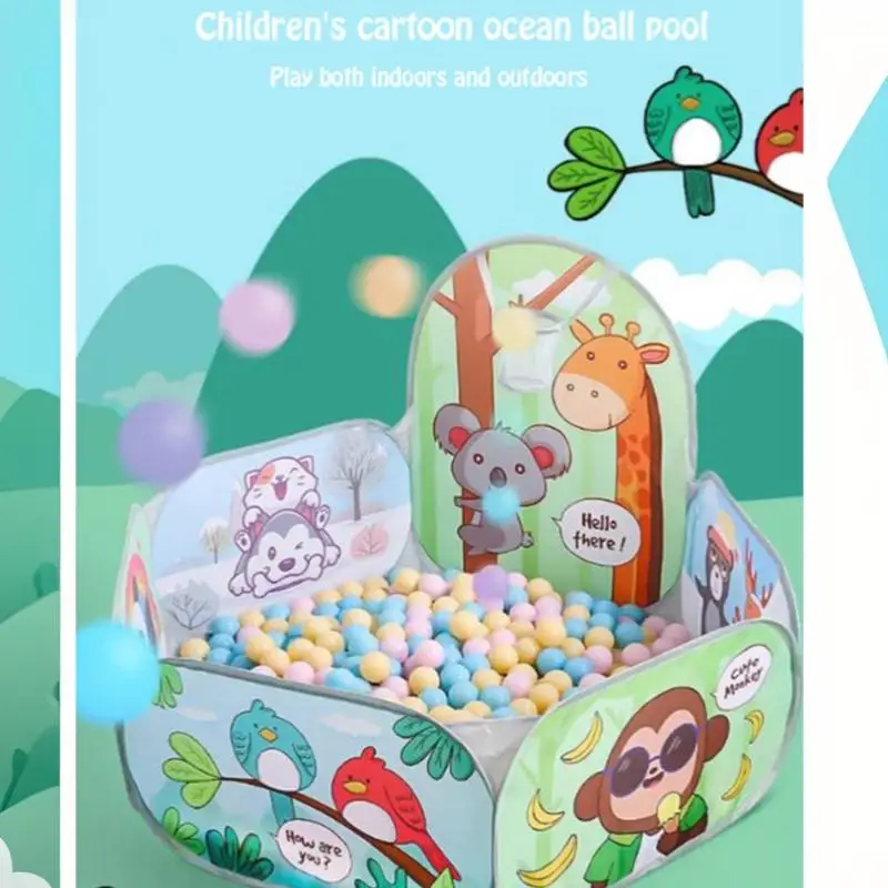 Foldable Kids Ball Pit Cute Cartoon Animal Print Breathable Mesh Multi-Use Play Area for Toddlers Baby Game Activities