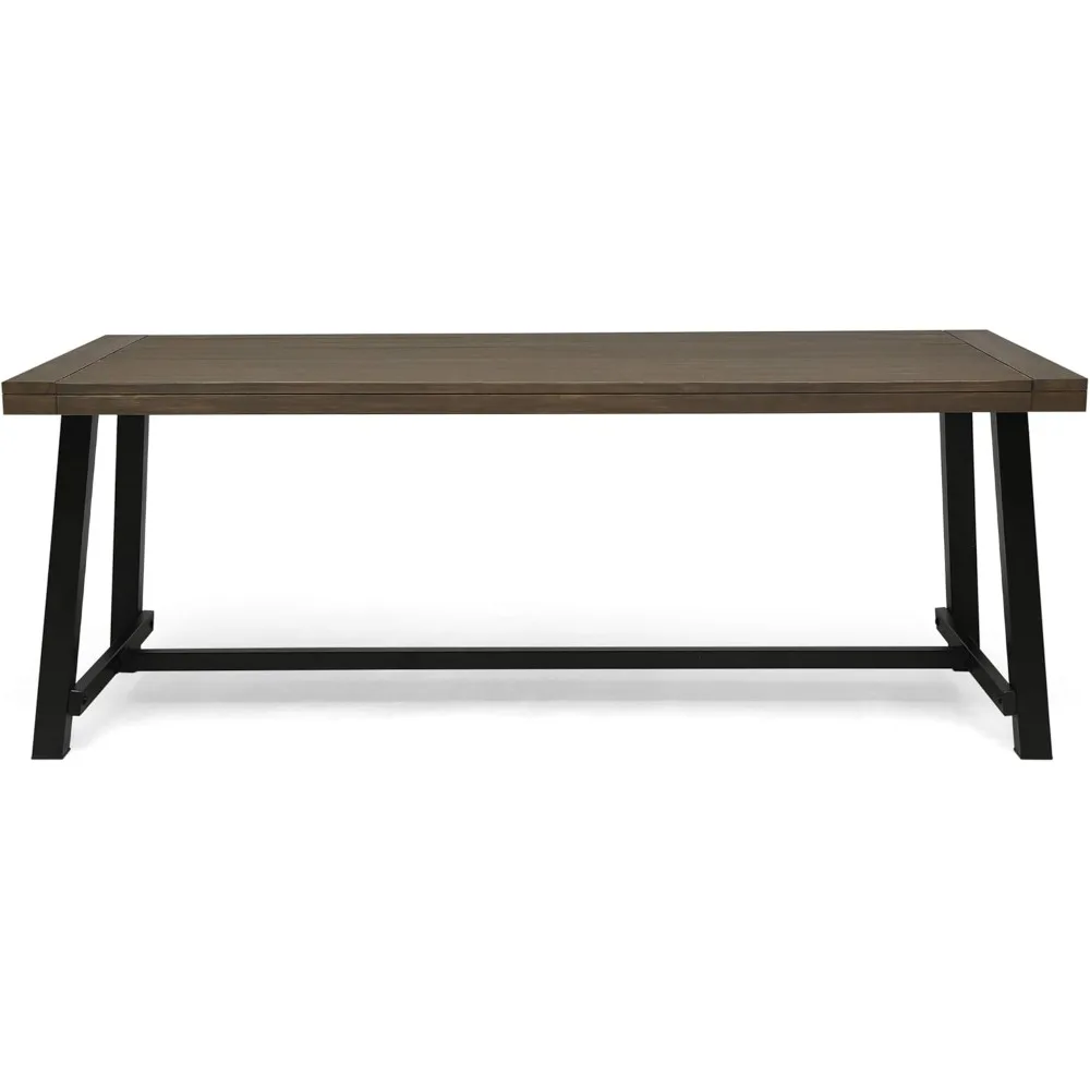 Outdoor Eight Seater Wooden Dining Table, Gray and Black Finish
