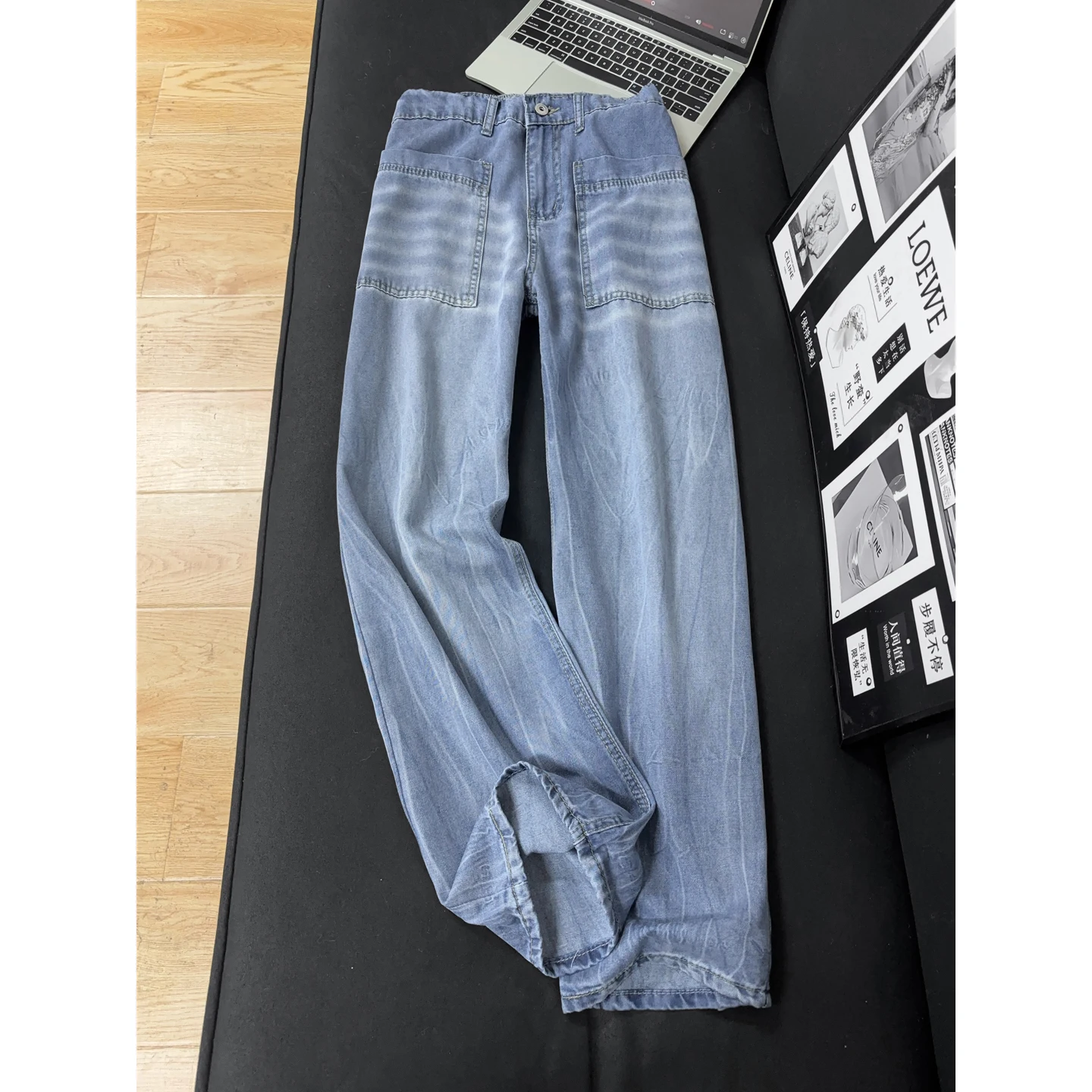 

Женские американские джинсы Ins High Street свободного прямого кроя из лиоцелла и ледяного шелка, вареные, в стиле ретро, с широкими штанинами, летние, повседневные