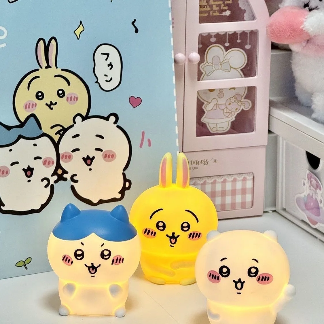 Anime Chiikawa Vinyl Doll Night Light Kawaii Luminous Hachiware Usagi Bedroom Desktop Ornament Surprise Birthday Gift for Fans