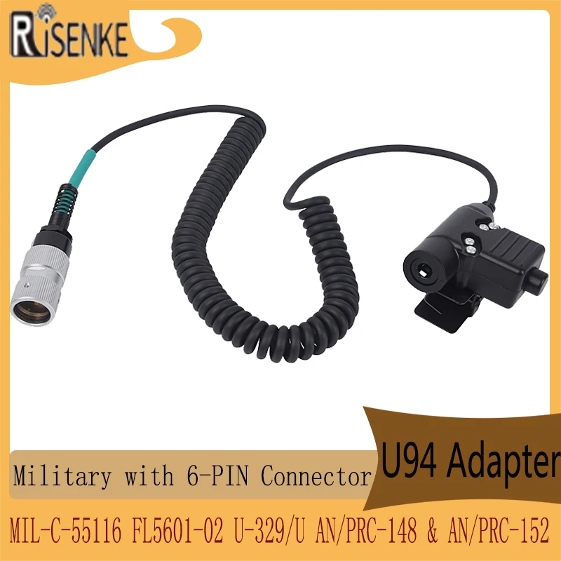 

RISENKE-Push-To-Talk PTT Adapter, Military Radio with 6-Pin Connector, MIL-C-55116, FL5601-02, U-329, U AN, PRC-148, AN, PRC-152