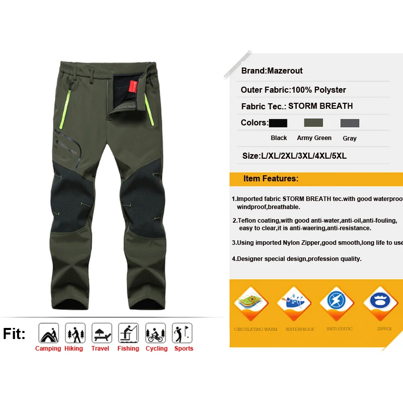 Pantalones Softshell de gran tamaño para hombre, ropa cálida de invierno para exteriores, senderismo, pesca, Camping, escalada, esquí, S-4XL de viaje