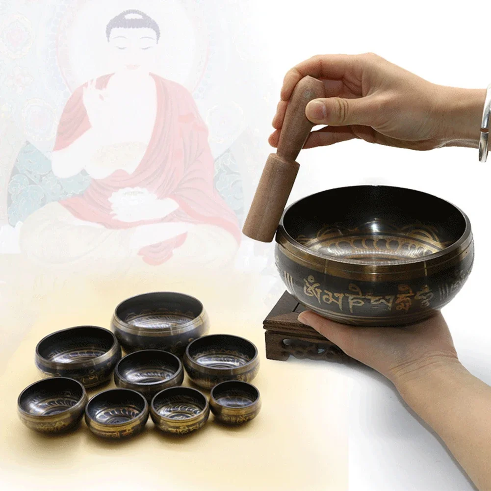 Metal Singing Bowl Nepalese Handmade Buddha Sound Bowl Yoga Meditation Bowl Tibetan Bronze Chime Bell Singing Bowl Striker