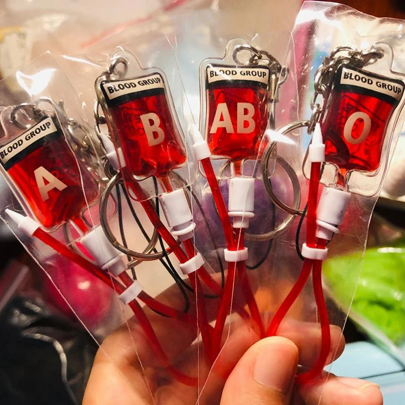 New Style 1 Pcs Blood Type A B O AB Plasma Pack Blood Bag PVC Pendant DIY Jewelry Making Gift Charm Keychain Accessory Keyring