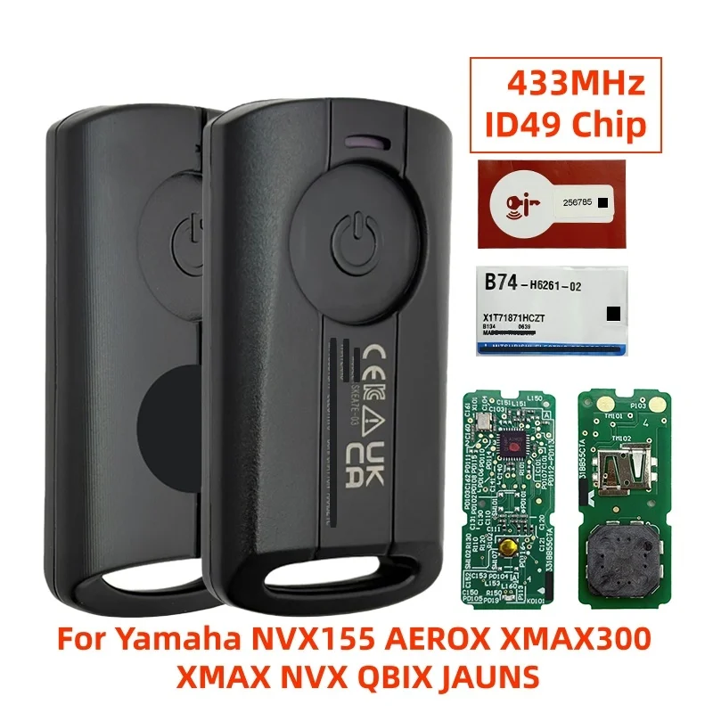 

Пульт дистанционного управления без ключа для мотоцикла, скутера, ключ 433,92 МГц, чип ID49 для Yamaha NVX155 AEROX XMAX300 XMAX NVX QBIX JAUNS