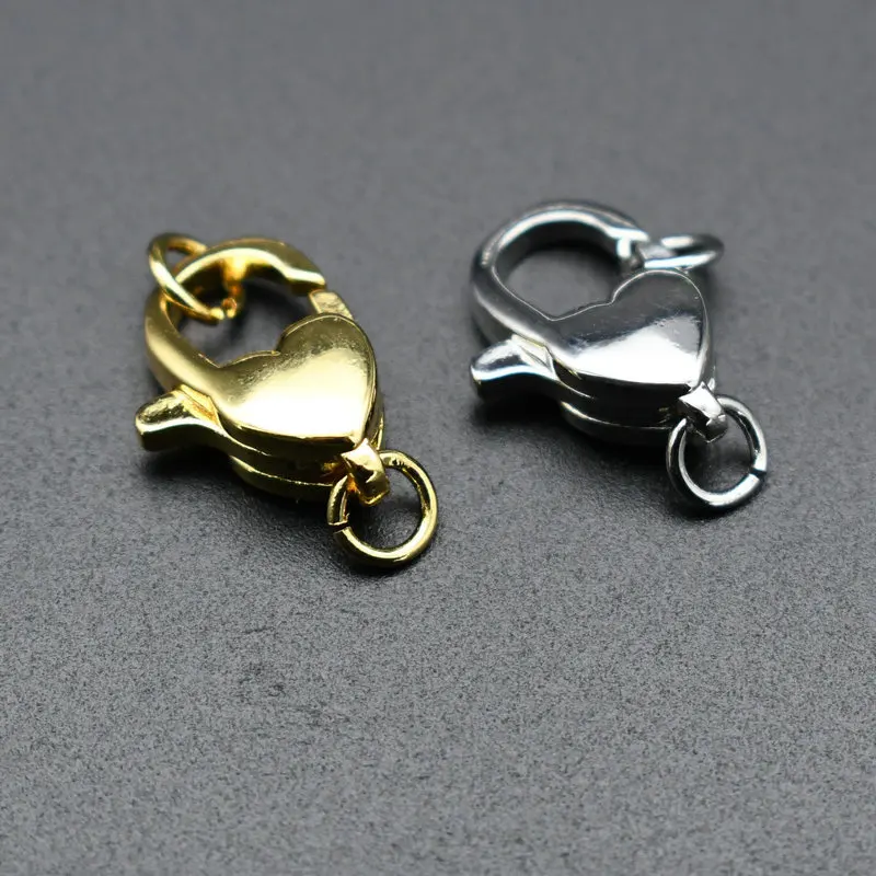 10pc Wholesale New Design Silver Gold Color Heart Lobster Clasps Jump Rings for Bracelet Necklace Jewelry Making Supplies