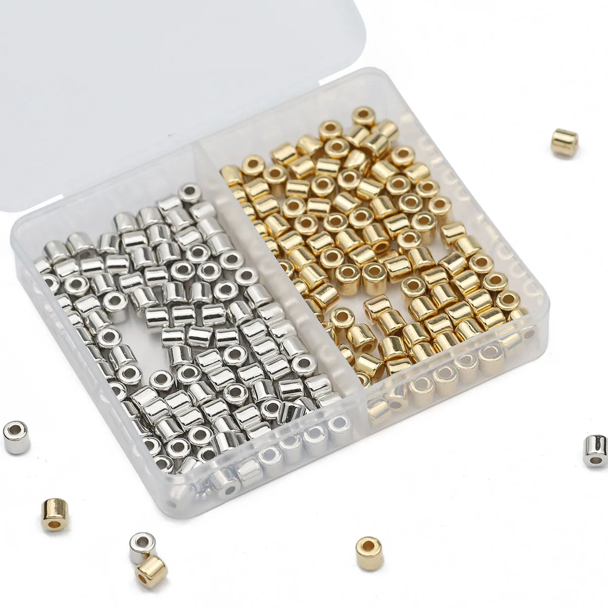 200PCS 4MM Box CCB Cylindrical Gold Silver Spacer Loose Beads For DIY Bracelets Necklaces Earrings Jewelry Making Accessories