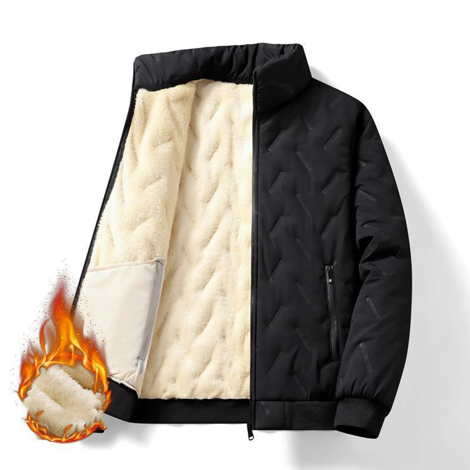 

Plus Size Ultrasonic Wool Cotton Coat Men's Warm Fleece-Lined And Thickened Cotton-Padded Casual Loose-Fit Jacket Cross-Border