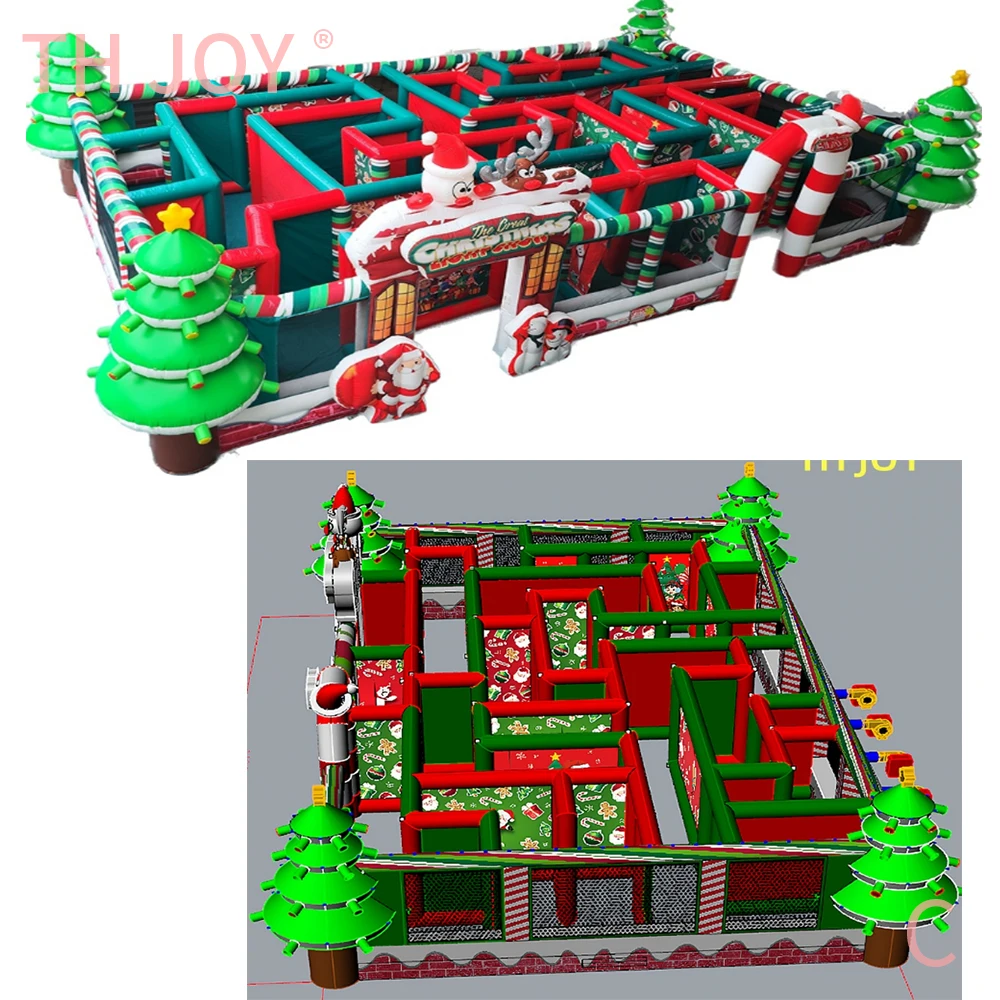 fast shipment, 2025 gingerbread Christmas Inflatable Laser Tag Arena, portable Inflatable Maze Games for Christmas party