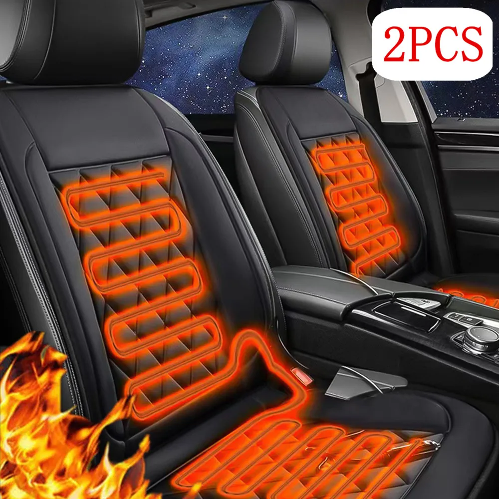 2PCS Winter Car Heated Seats 12V Driver Seat Cover Electric Heated Car Seat Heating Cushion Covers Heating Pads Set Cushions