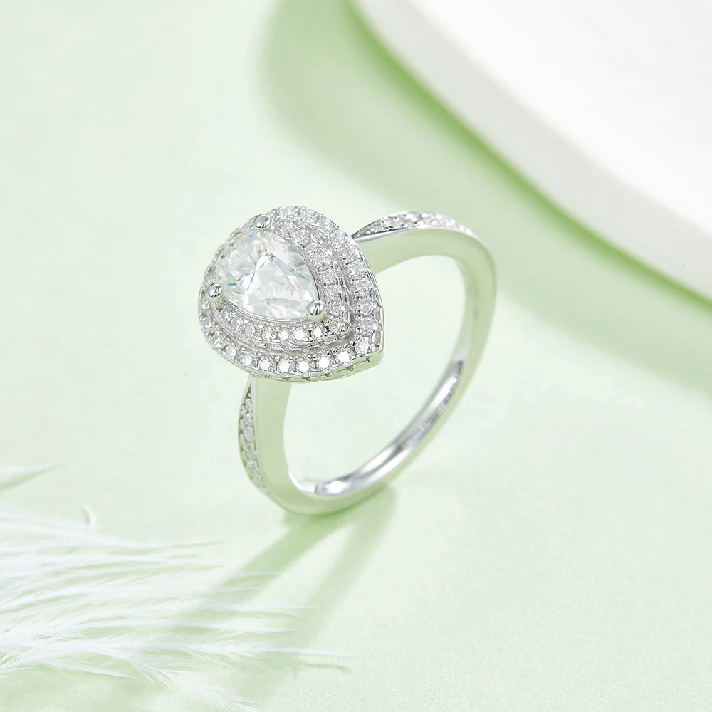 موضة جديدة D اللون 8*5 مللي متر 1.0CT الكمثرى قطع S925 فضة المرأة خاتم مع GRA معتمد للنساء هدايا الزفاف غرامة مجوهرات