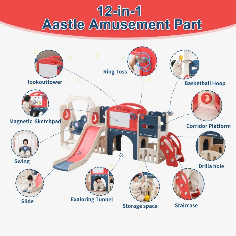 Kids Multi Function Playground Set with Slide Swing Climbing Frame Indoor Outdoor Children Activity Center Play Structure