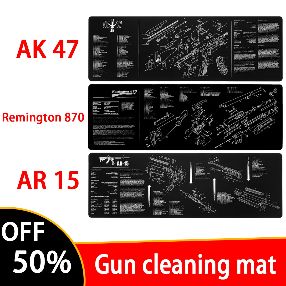 Alfombrilla de goma para limpieza de pistola, alfombrilla para ratón AR15 AK47 Remington 870 Mauser K98k Glock Gen5 Colt 1911 SIG SAUER P320 P365