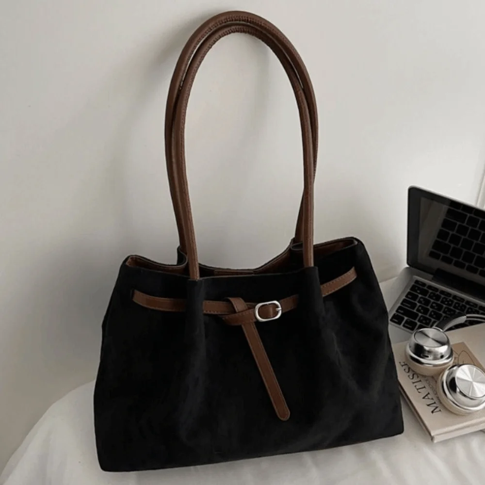 Elegant Suede Shoulder Bag Retro Solid Color Handbag Available in 4 Colors Large Capacity Commuting Tote Bag School/Travel/Work