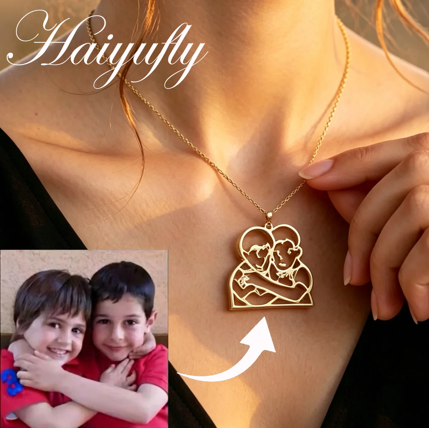 Haiyufly Custom Portrait Line Necklace for Women Drawing Silhouette Pendant Stainless Steel Jewelry Choker Chain Memorial Gift
