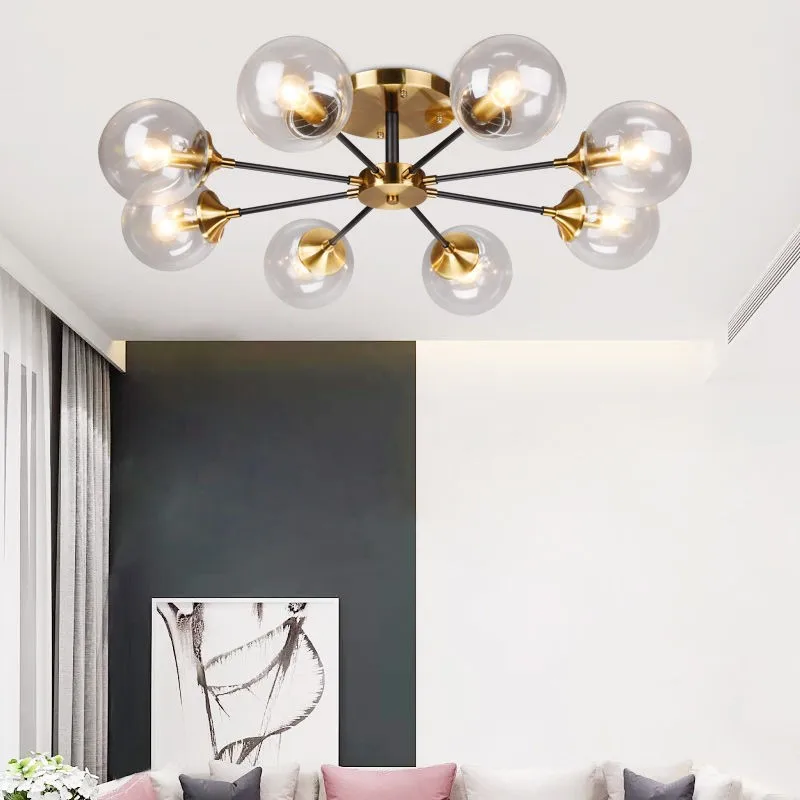 Nordic Parlor LED ball Chandelier Industrial ceiling light Smoke grey/Clear Glass Dining Room Bedroom designer ceiling lights