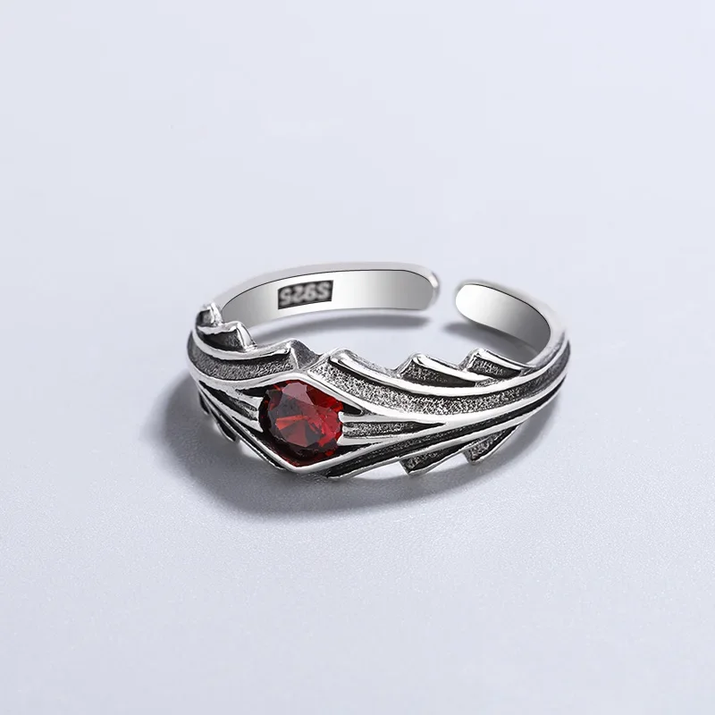 Vintage Fate Stay Night Matou Sakura Quadratic Element Opening Ring for Men Women Red Zirconia Rings Anime Fans Party Jewelry